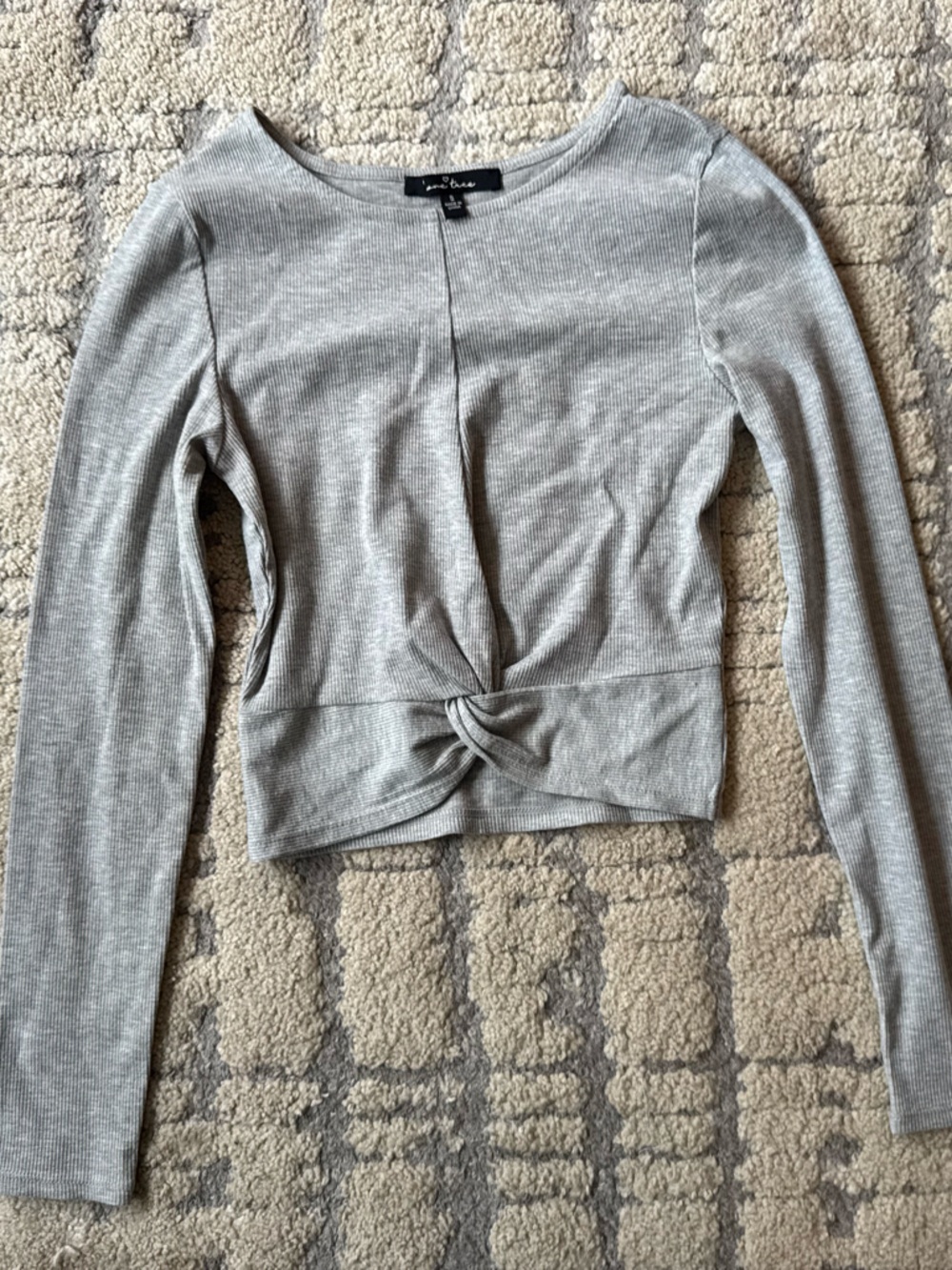Love Tree Light Gray Twist-Front Long Sleeve Top